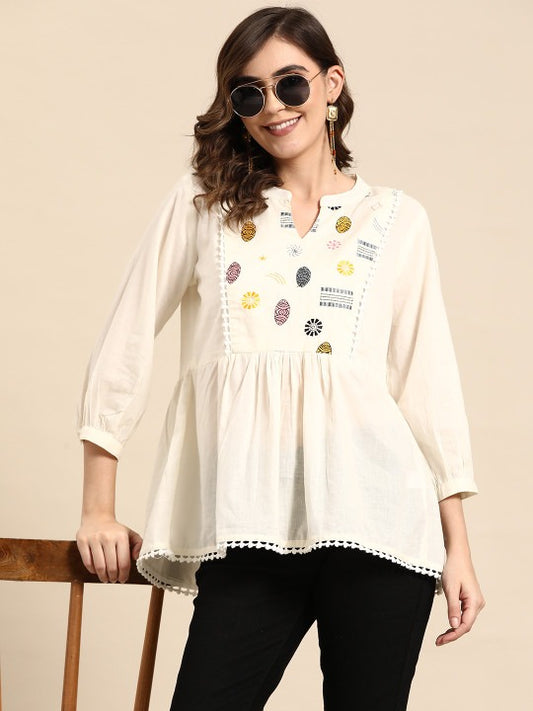 Ethnic Motifs Yoke Design Pure Cotton Short Kurti