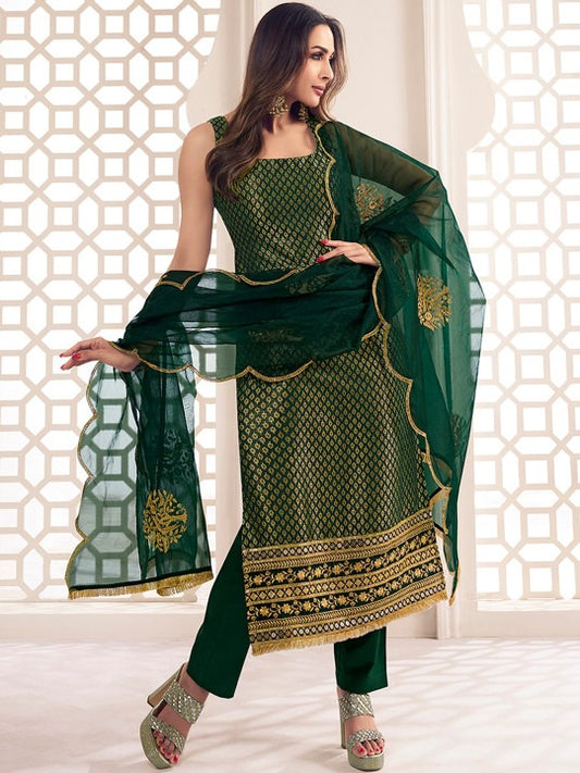 Zari Woven Embroidered Straight Kurta Set