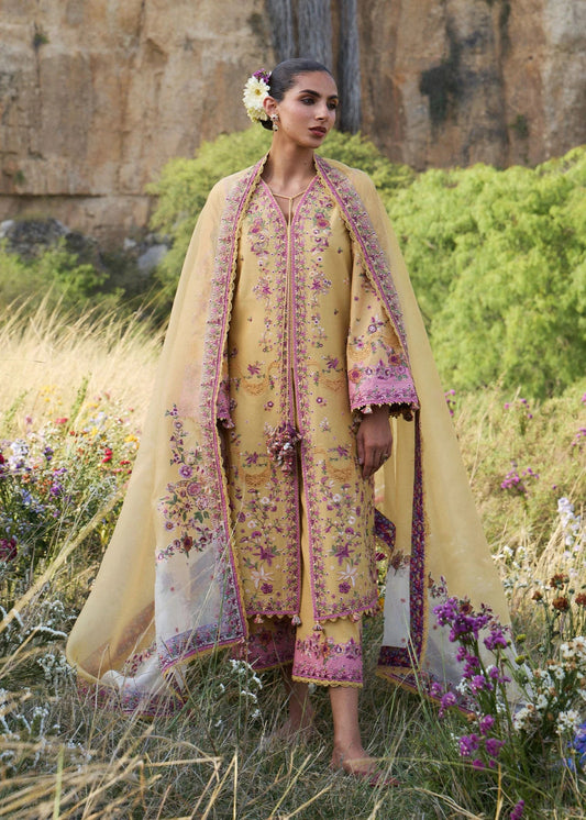 Women’s Luxury Embroidered Lawn Suit with Dupatta – Yellow Pink