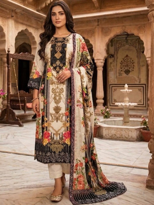 Women Ethnic Motifs Printed Regular Sequinned Pure Silk Kurta with Trousers & With Dupatta