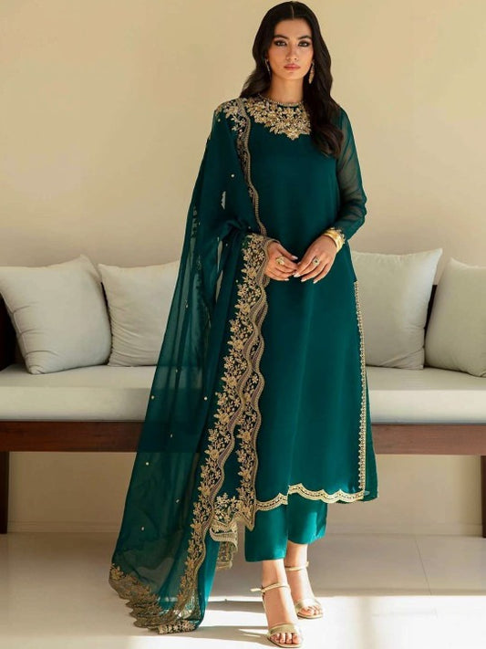 Women Ethnic Motifs Embroidered Regular Kurta with Trousers & With Dupatta