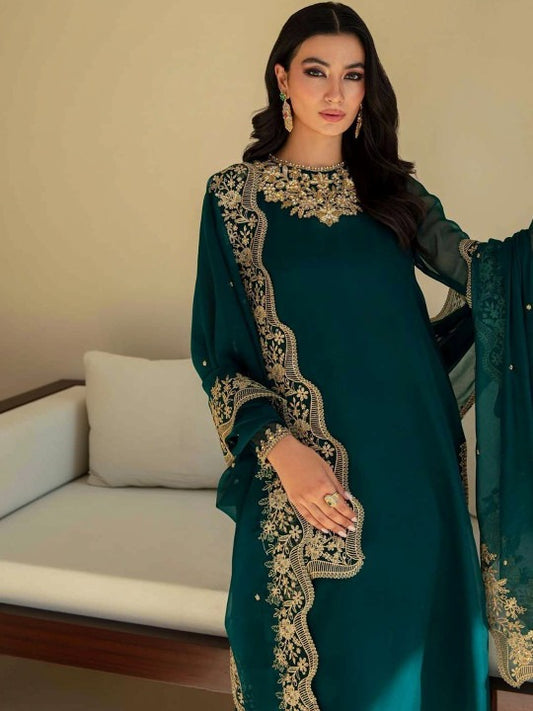 Women Ethnic Motifs Embroidered Regular Kurta with Trousers & With Dupatta