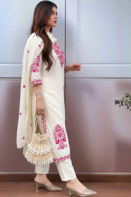 Women Ethnic Motifs Embroidered Regular Thread Work Kurta with Trousers & With Dupatta
