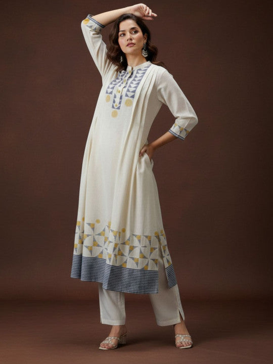 Women Printed Regular Kurta with Trousers & With Dupatta