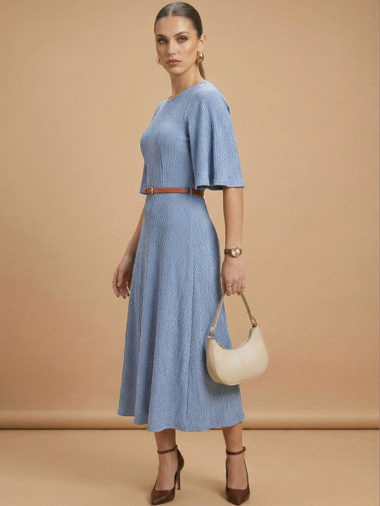 Flared Sleeve Fit & Flare Maxi Dress