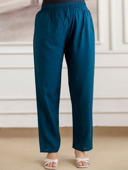 Women Floral Embroidered Regular Chanderi Cotton Kurta with Trousers & With Dupatta