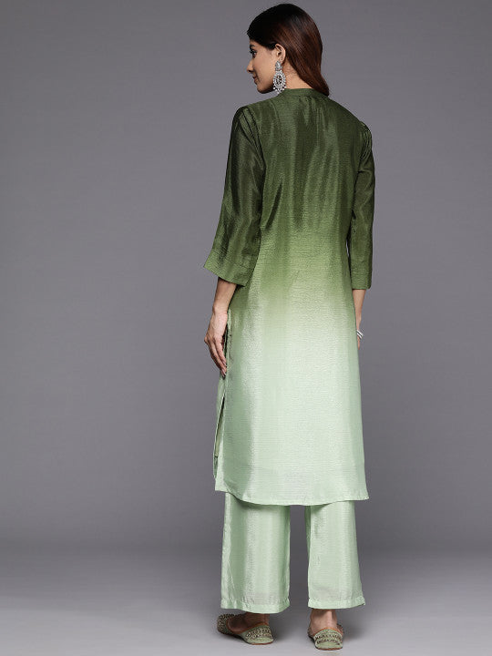 Dyed Mandarin Collar Sequinned & Beaded Kurta With Trouser