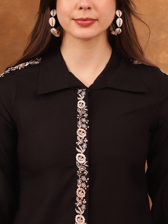 Black Embroidered Tunic With Trousers Co-Ords