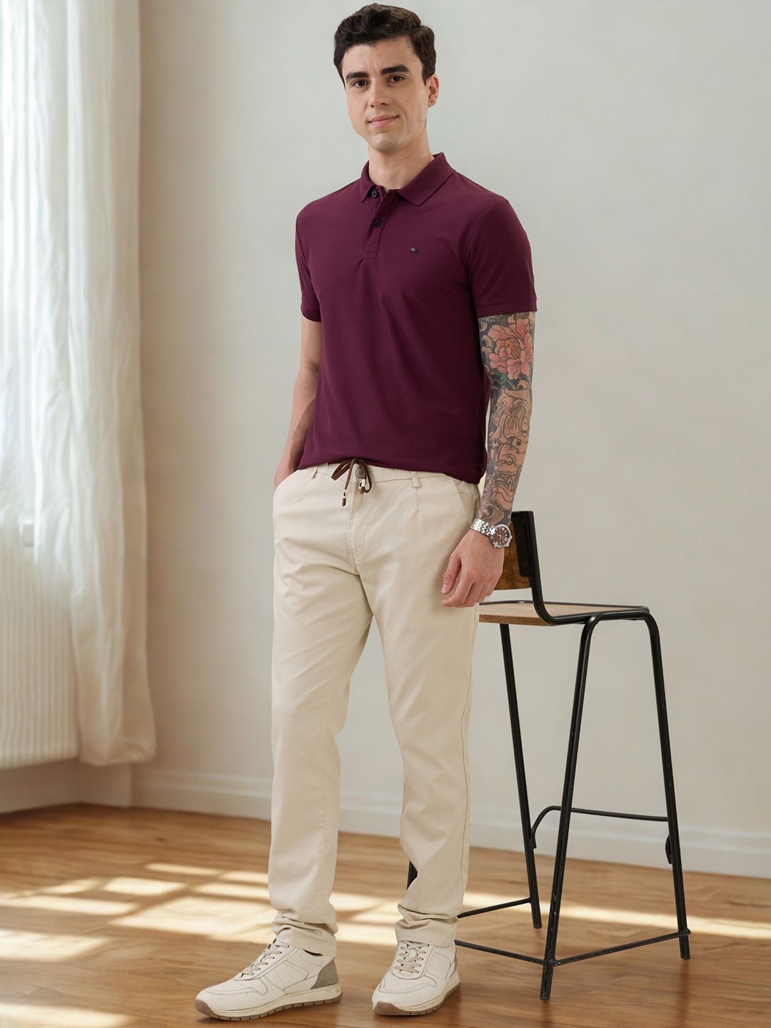 Men Solid Polo Collar Slim Fit T-shirt