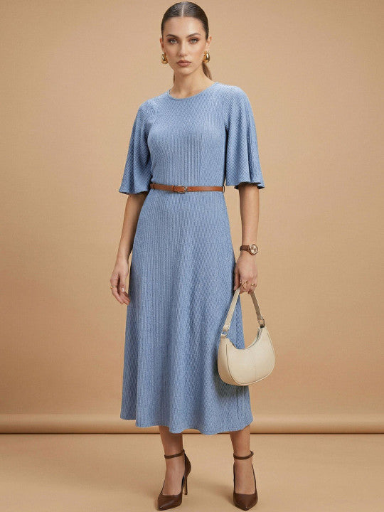 Flared Sleeve Fit & Flare Maxi Dress