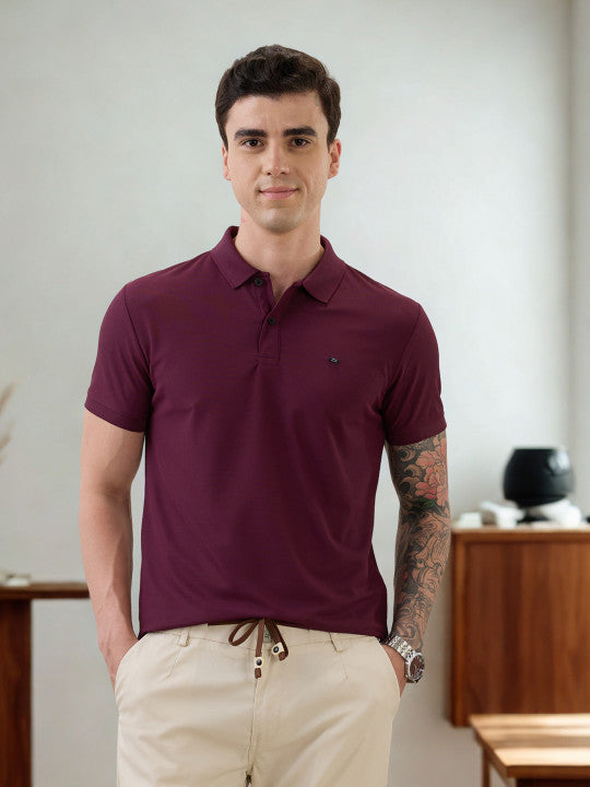 Men Solid Polo Collar Slim Fit T-shirt