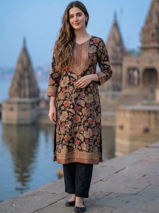 Women Ethnic Motifs Printed Regular Thread Work Kurta with Trousers & With Dupatta