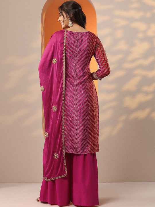 Women Regular Thread Work Kurta with Palazzos & With Dupatta