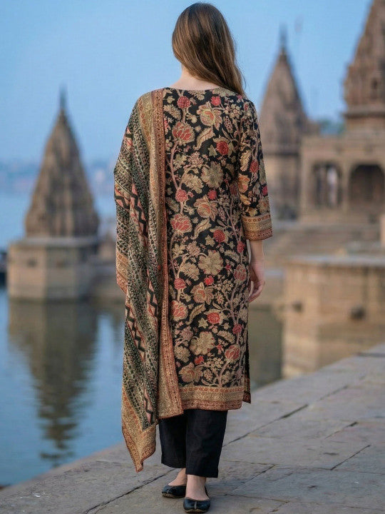 Women Ethnic Motifs Printed Regular Thread Work Kurta with Trousers & With Dupatta