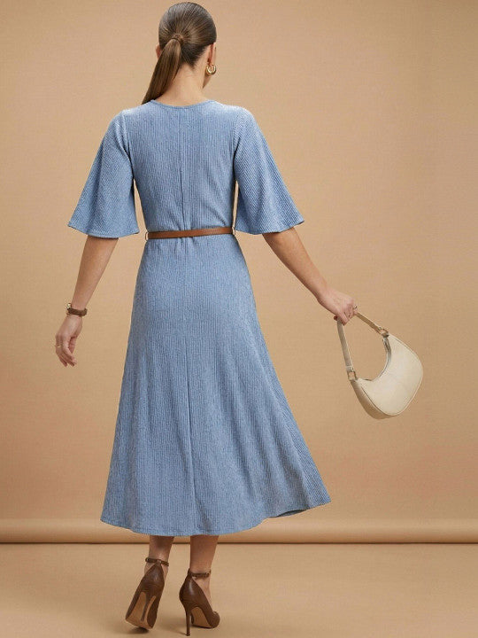 Flared Sleeve Fit & Flare Maxi Dress