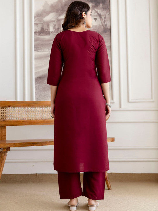 Women Floral Embroidered Regular Chanderi Cotton Kurta with Trousers & With Dupatta