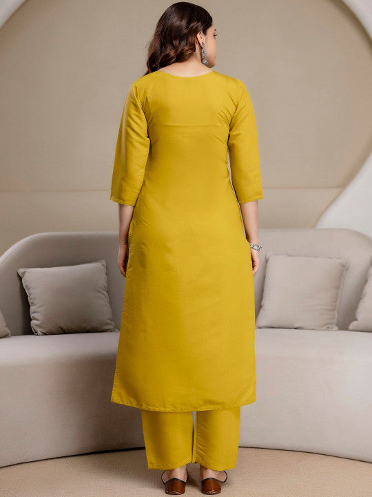 Women Floral Embroidered Regular Chanderi Cotton Kurta with Trousers & With Dupatta