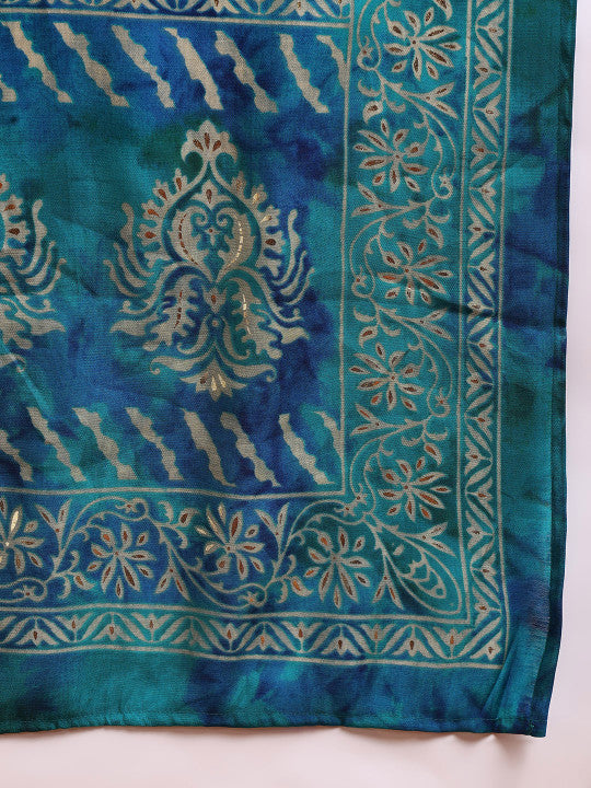 Ethnic Motifs Printed Thread Work Straight Kurta With Trouser & Dupatta