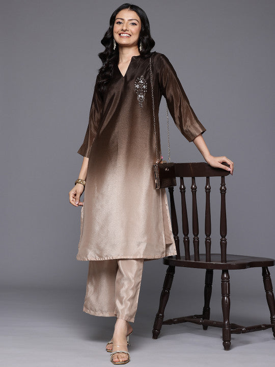 Ombre Sequine Embroidered Kurta with Trouser
