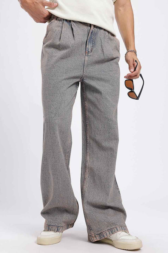 Men Loose Bootcut Pleated Vintage Wash Mid-Rise Jeans