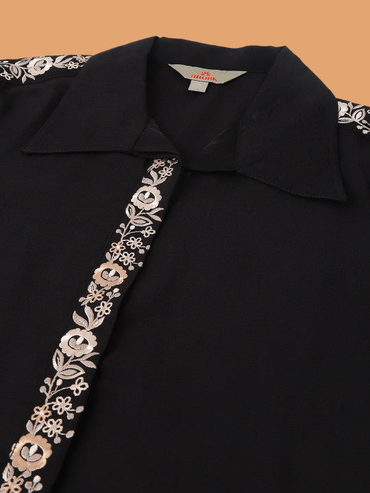 Black Embroidered Tunic With Trousers Co-Ords