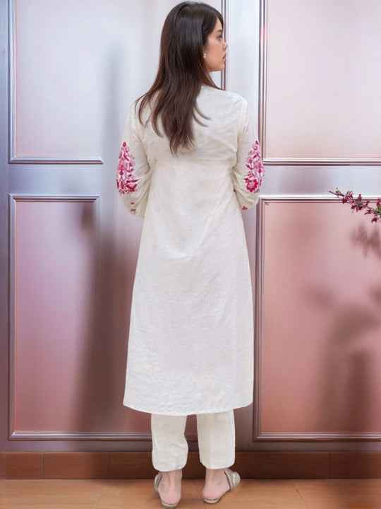 Women Ethnic Motifs Embroidered Regular Thread Work Kurta with Trousers & With Dupatta