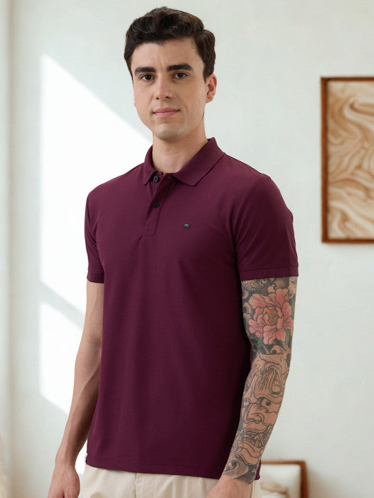 Men Solid Polo Collar Slim Fit T-shirt