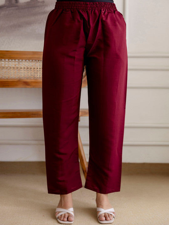 Women Floral Embroidered Regular Chanderi Cotton Kurta with Trousers & With Dupatta