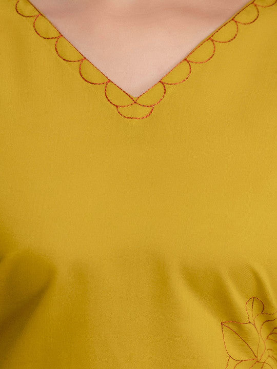 Women Floral Embroidered Regular Chanderi Cotton Kurta with Trousers & With Dupatta