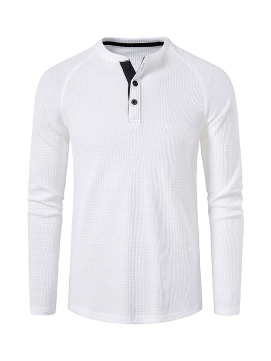 Men's solid-color basic button-down long-sleeve T-shirt