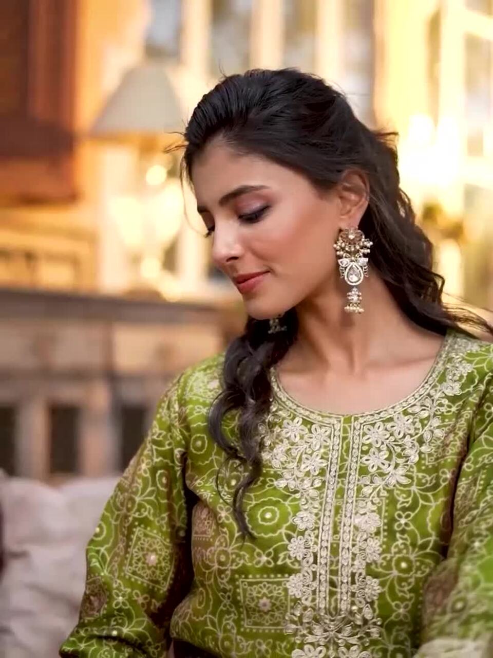 Ethnic Motifs Printed Thread Work Straight Kurta With Trouser & Dupatta