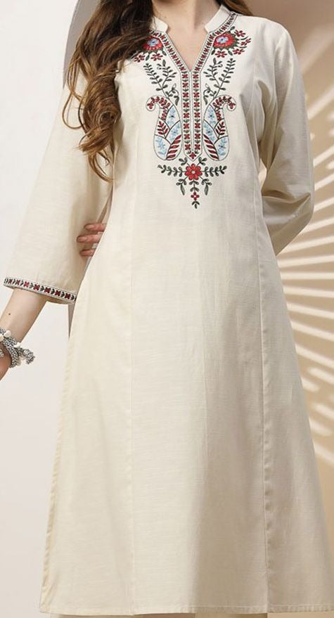 Paisley Embroidered Linen Kurta with Palazzos