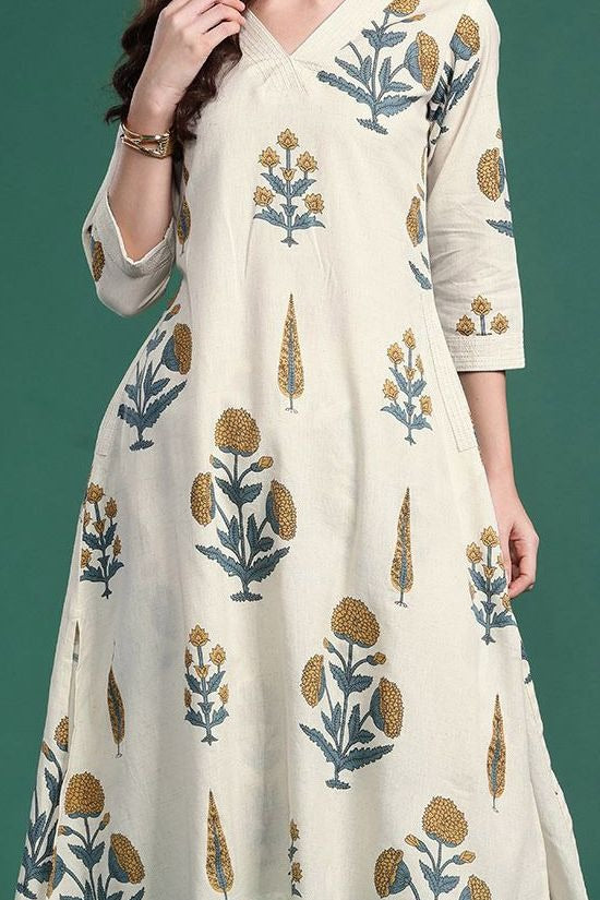 Women Floral Printed Regular Aline Calf Length Kurta with Trousers