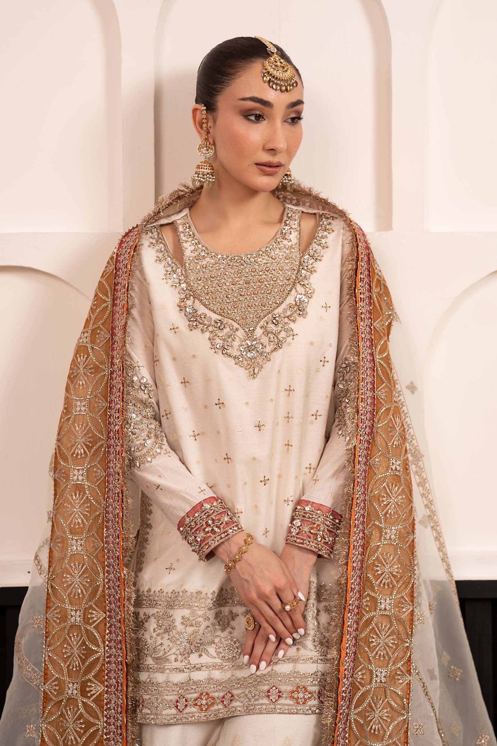 3 Piece Embroidered Cotton Lurex Suit