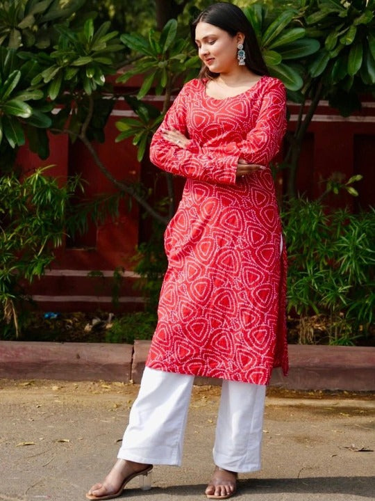 Bandhani Printed Square Neck Pure Cotton Kurti