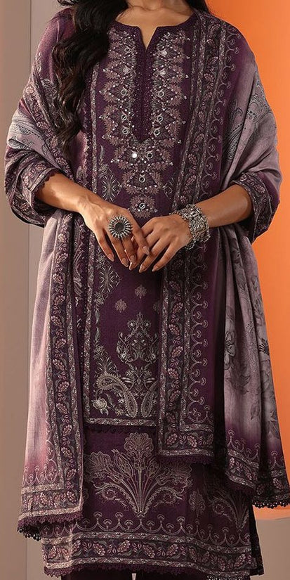 Floral Printed Sequinned Notch Neck Kurta With Trousers & Dupatta
