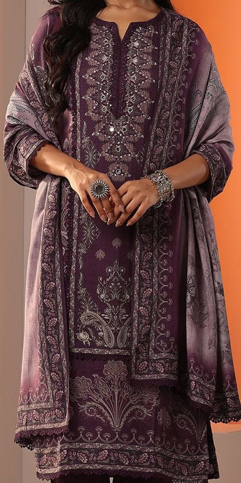 Floral Printed Sequinned Notch Neck Kurta With Trousers & Dupatta