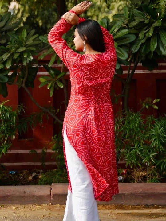 Bandhani Printed Square Neck Pure Cotton Kurti