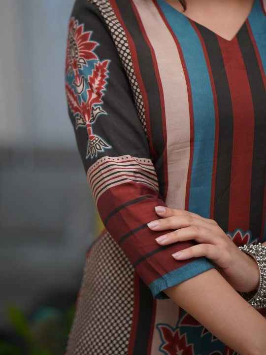 Women Printed Regular Kurta with Trousers & With Dupatta