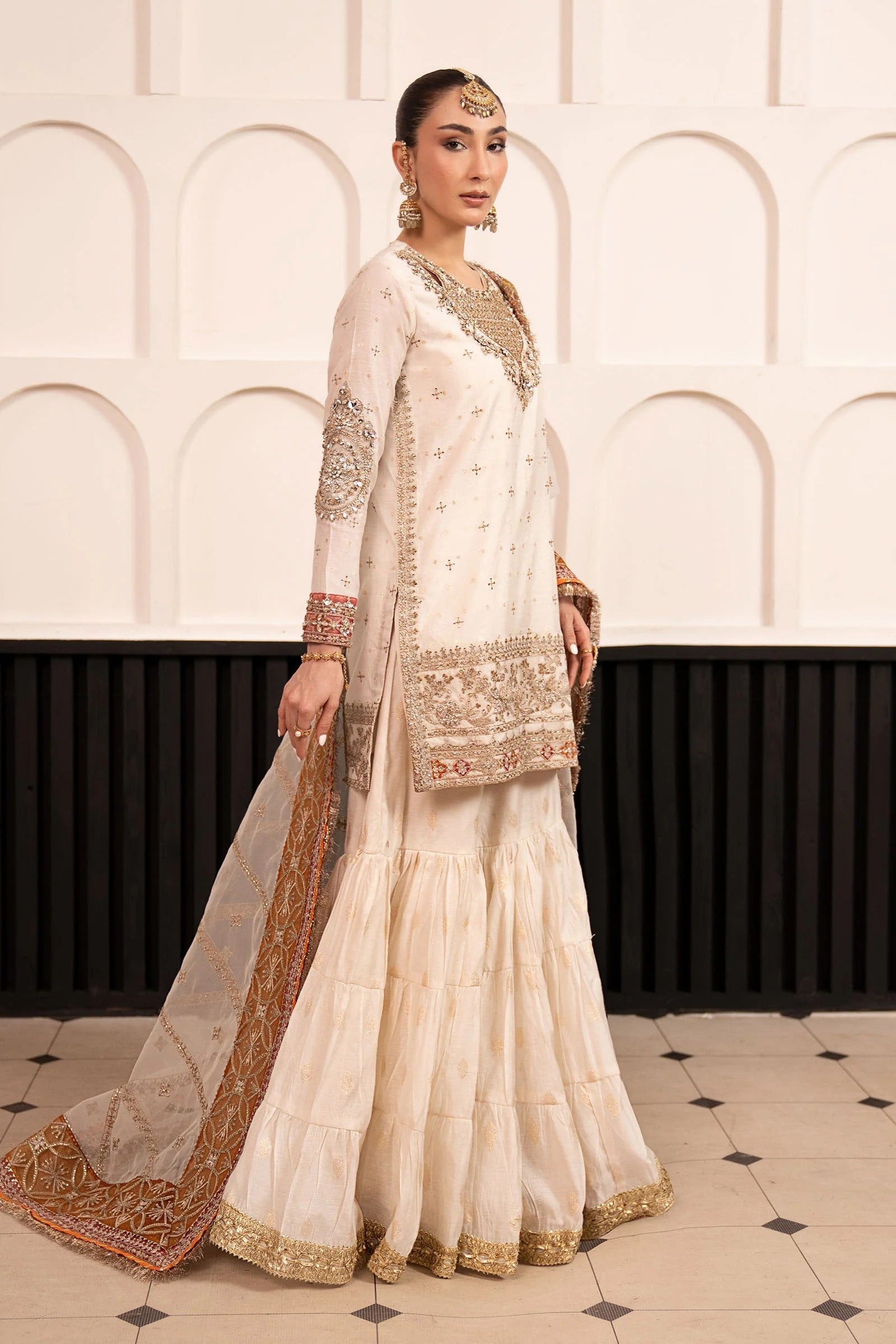 3 Piece Embroidered Cotton Lurex Suit