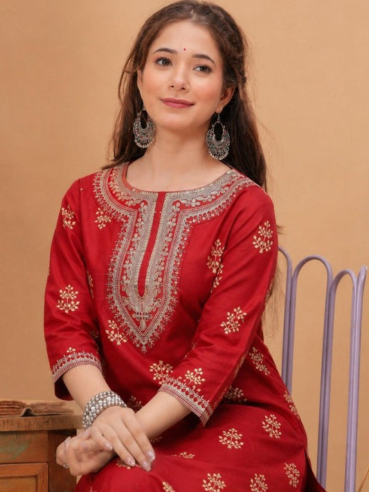 Women Ethnic Motifs Printed Thread Work Kurta