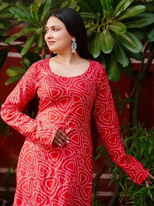 Bandhani Printed Square Neck Pure Cotton Kurti
