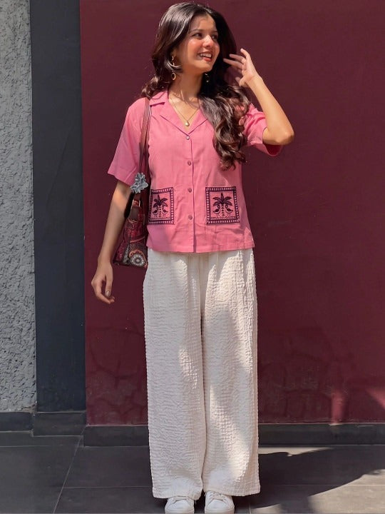 Embroidered Viscose Rayon Casual Shirt Style Top