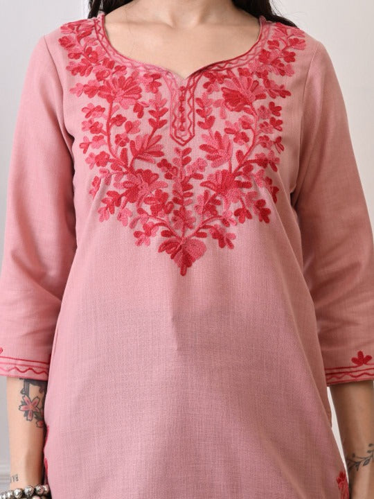 Floral Embroidered Thread Work Pure Cotton Kurti