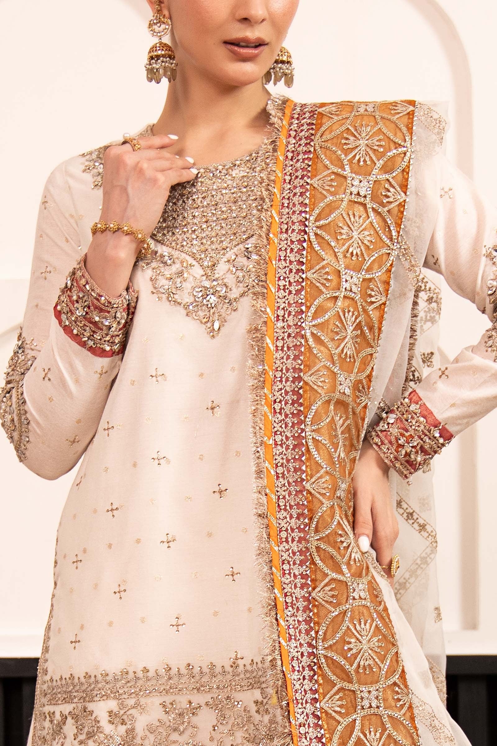 3 Piece Embroidered Cotton Lurex Suit