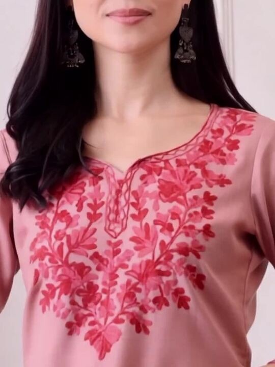 Floral Embroidered Thread Work Pure Cotton Kurti