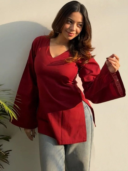 V-Neck Flared Sleeves Kurti
