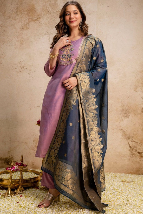 Women Ethnic Motifs Embroidered Regular Thread Work Kurta with Trousers & With Dupatta
