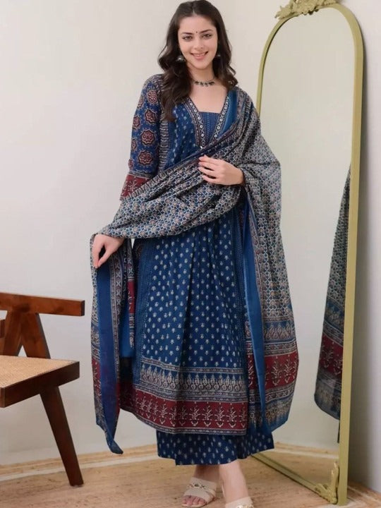 Women Ethnic Motifs Printed Panelled Kurta with Palazzos & With Dupatta