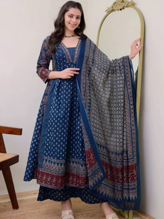 Women Ethnic Motifs Printed Panelled Kurta with Palazzos & With Dupatta